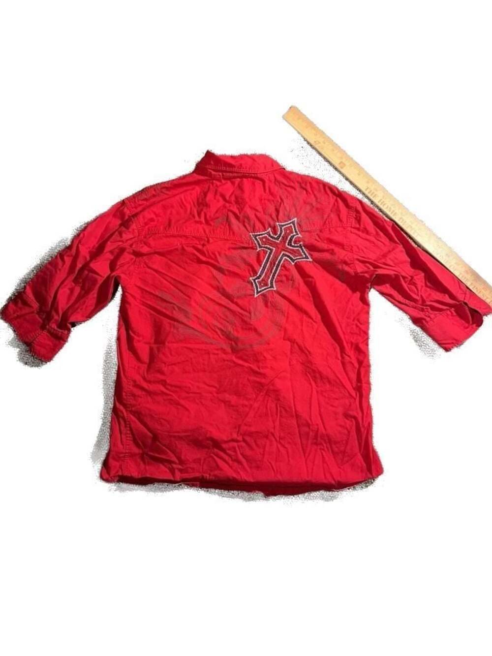 Danesi Men's Red Embroidered Cross Western Shirt Size M